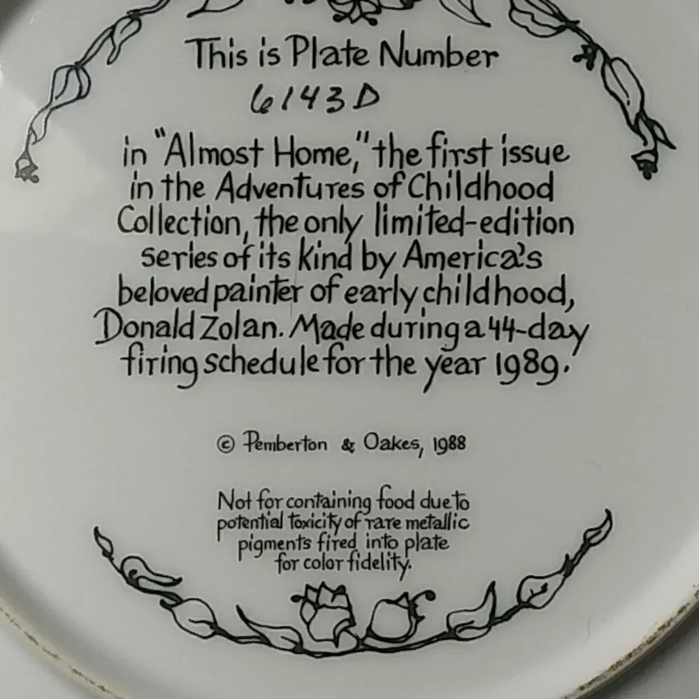 Donald Zolan. 1989 vintage plate